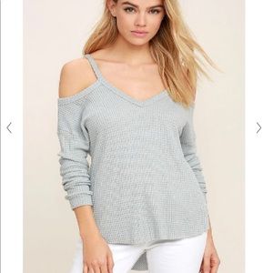 honey punch cold shoulder waffle knit sweater